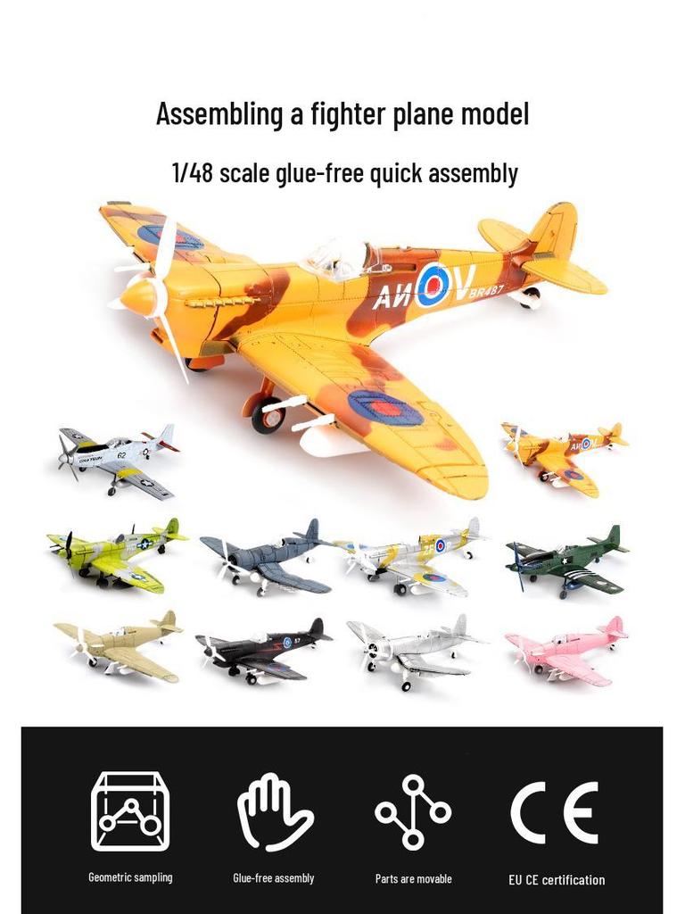 1/48 Scale WWII Corsair & Spitfire Fighter Aircraft Model Kit - 4D Assembly for Boys, Military Collection Ornament (30 Variations)