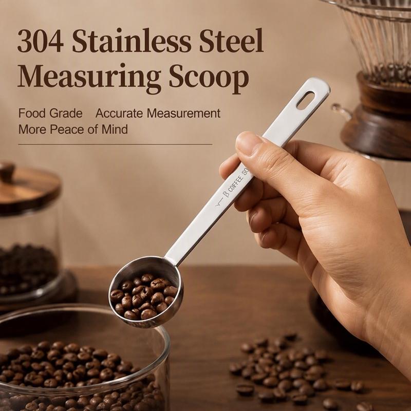 Long Handle Measuring Spoons, 4 Piece 304 Steel Set with 5Ml 10Ml 15Ml 30Ml Labeled Scoops for Deep Ingredient Container