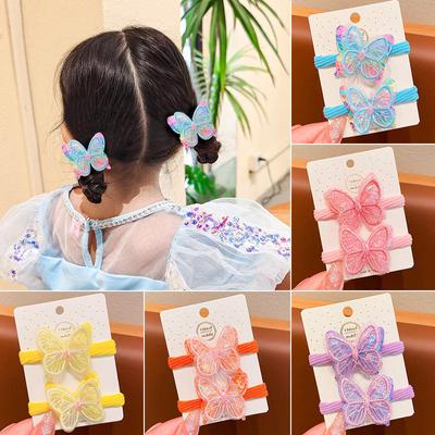 Package include:2Pcs Ha New Cute Sequin Butterfly Girls Tie Up A Ponytail Kids Elastic Hair Bands Hair Accessories Children Hair Ties Baby Headwear