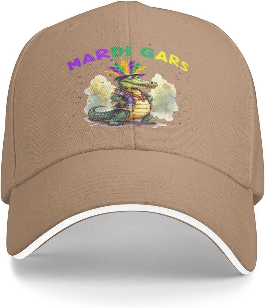 Mardi Gras Gator Baseball Cap Polyester Adjustable Unisex Casual Print Hat for Adults