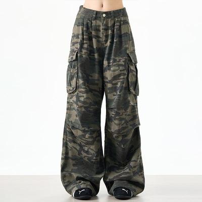 Retro Big Pocket Camouflage Overalls Men's Loose Straight Wide-leg Casual Pants