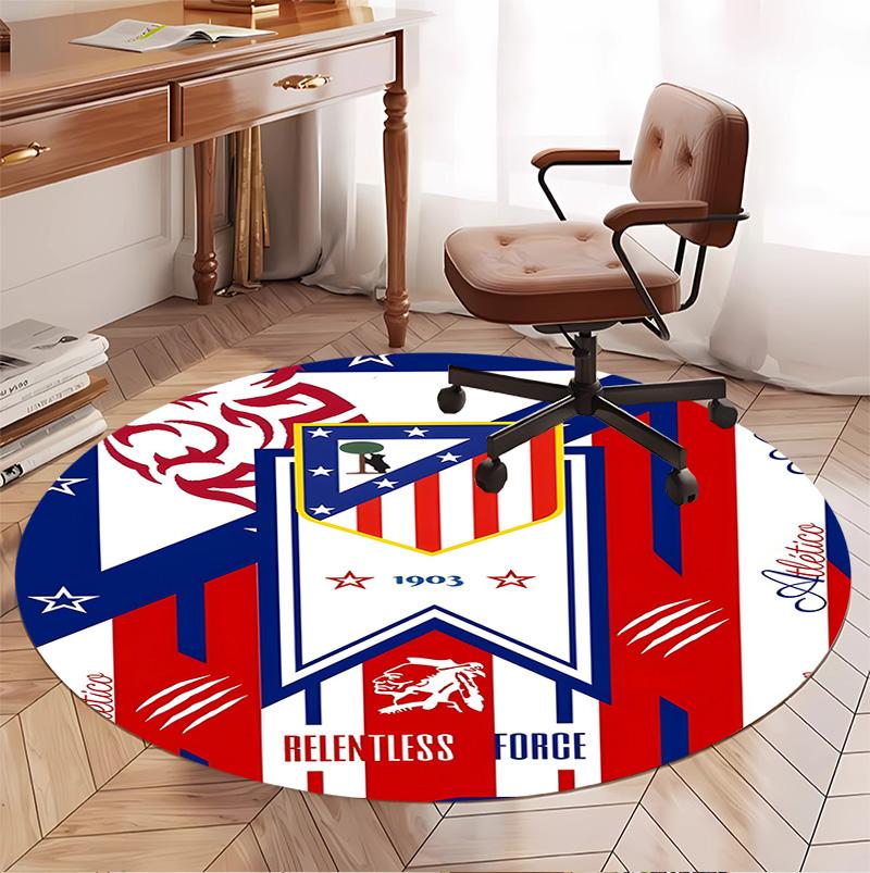 Atletico Madrid Pattern Round Rug, Indoor/Outdoor Mat, for Picnic, Gameroom, Bedroom, Office, Living Room, Home Decor Carpet, Birthday Gift