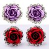 Elegant Rose Flower Rhinestone Ear Stud Clip Earrings Women Piercing Jewelry