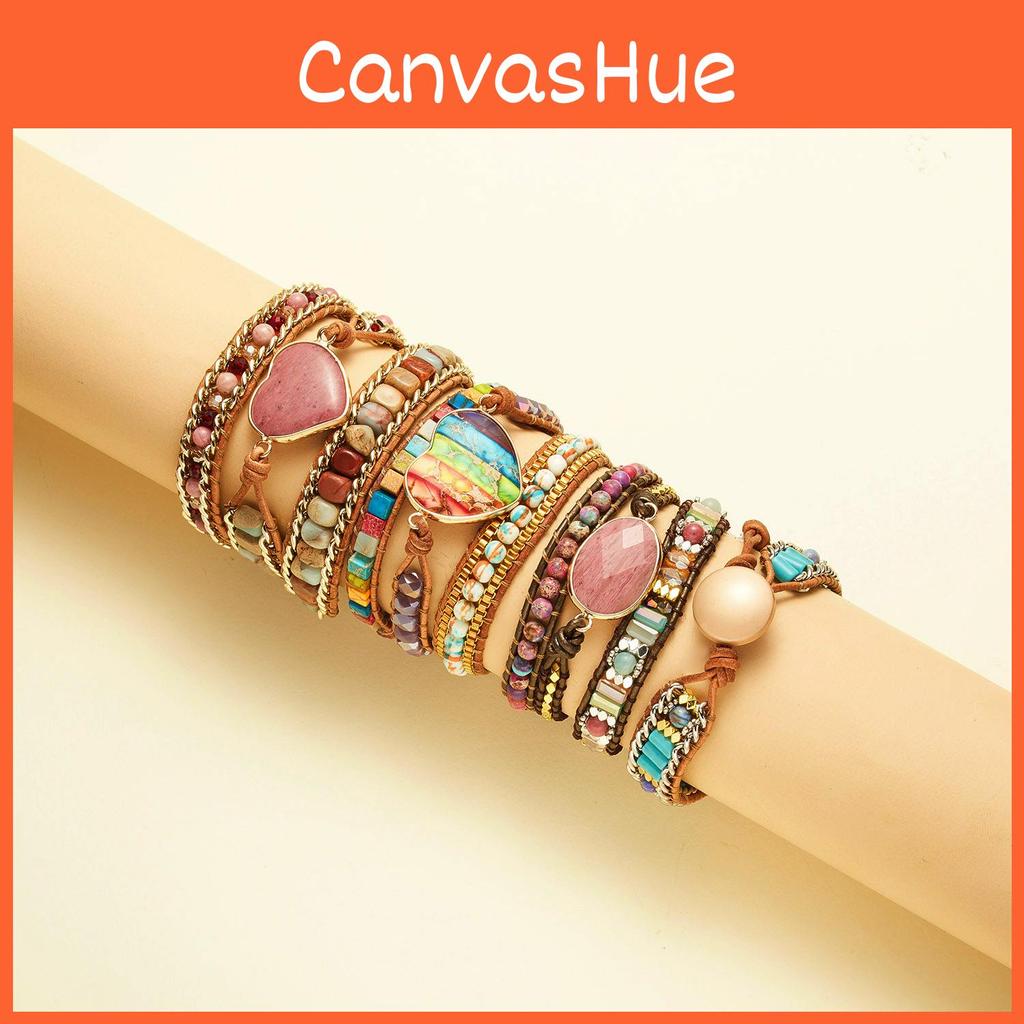 Three Layer Winding Geometric Leather Charm Bracelet With Agate Beads For Women Accessories
