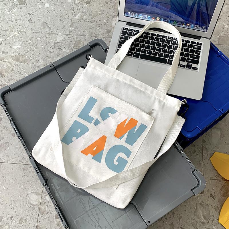 Internet celebrity foreign style ins Korean style Guochao college student tote bag class canvas bag men s and women s shoulder tote bag men s bag белый