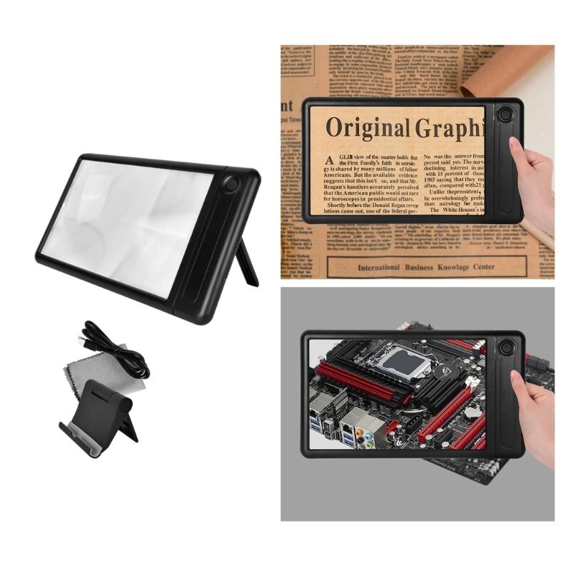 Magnifying Glass 4times Magnifier with Adjustable Brightness LED Light and Stand Suitable for Elderly Detailed Viewing