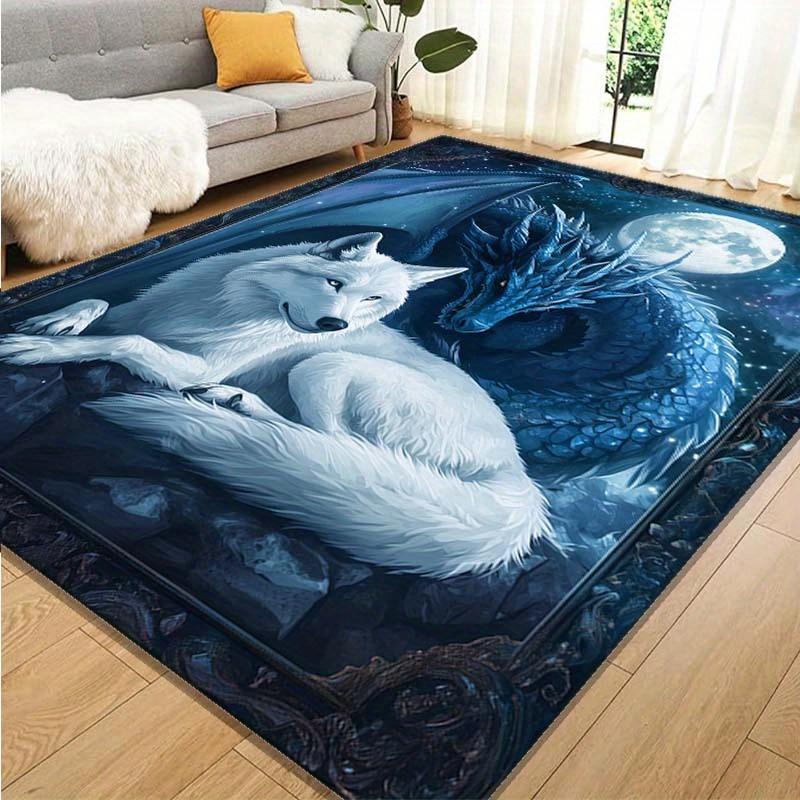 Luxurious Crystal Velvet Dragon and Wolf Mat – Anti-Slip Floor Mat with Celestial Design for Bedroom, Living Room, Office, and M