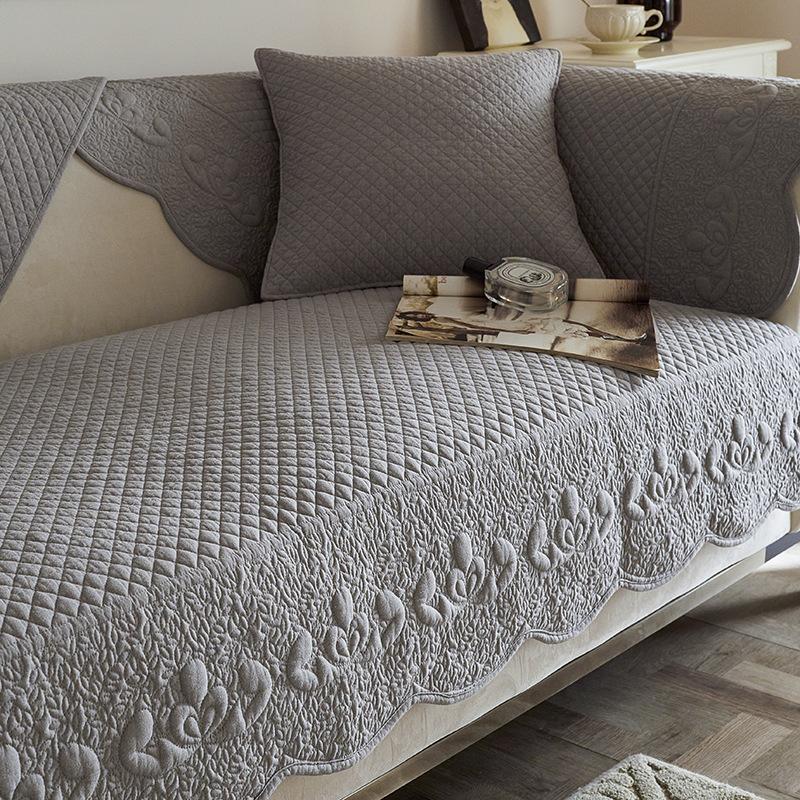 

French Retro Solid Color Embroidery Light Luxury Simple Four-Season Universal Cotton Non-Slip Sofa Cushion Leather Sofa Towel Cover Seat Cushion 70*70cm
