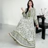 South East Asia People Cotton Floral Long Dress Bohemian Long Sleeve Loose Dress Fat Girl Plus Size Maternity Skirt