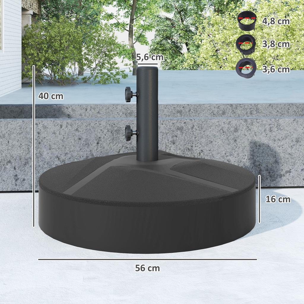 Parasol Base, Fillable Up To 30 Kg. Round Parasol Holder for Parasols 36/38/48 Mm. Black