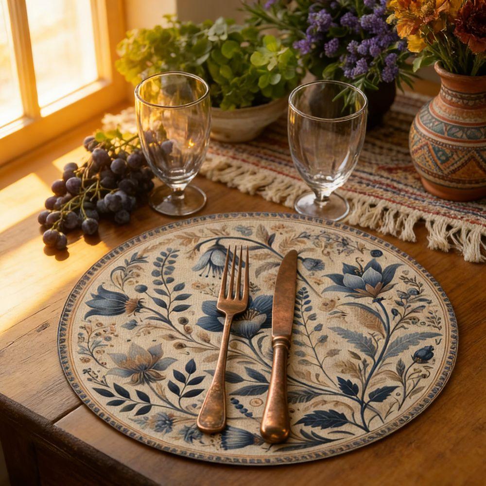 Heat Insulation Floral Table Placemat Embroidery Round Dining Mat  Party Table Decoration