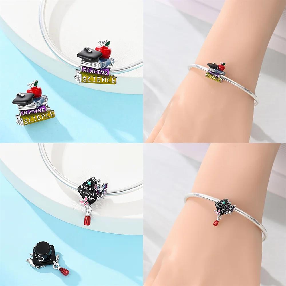 Decorative Charms Plata Originales Graduation Hat Owl Beads For Charms Copper Arm Bracelet Beads Jewellery Creating Women'S Present