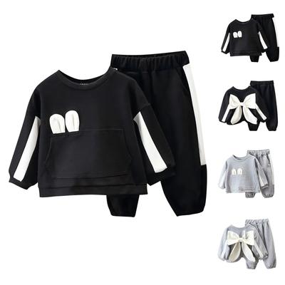 Girls Spring And Autumn Set Bow Top Sports Pants Children's Two Piece Set