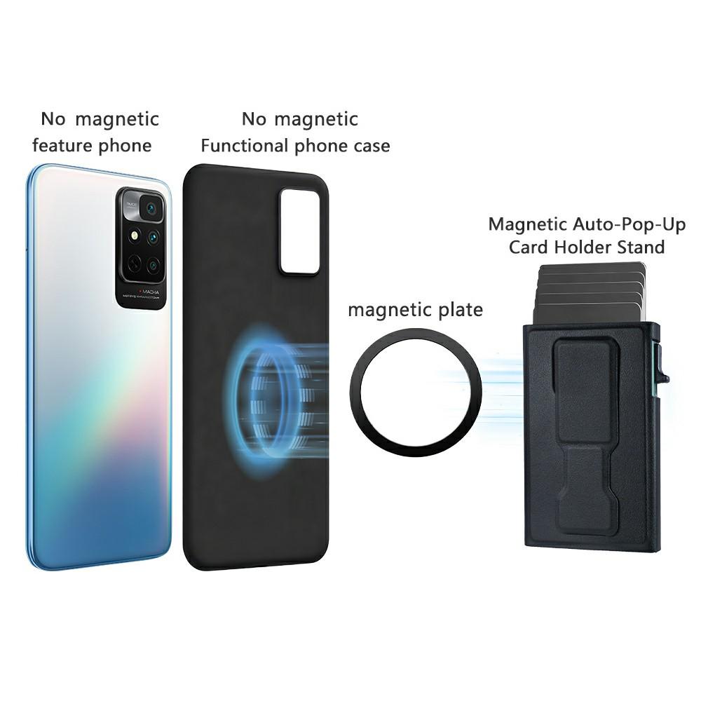 Magnetic Auto Pop-Up Card Holder for Cell Phones Back Kickstand RFID/NFC Blocking