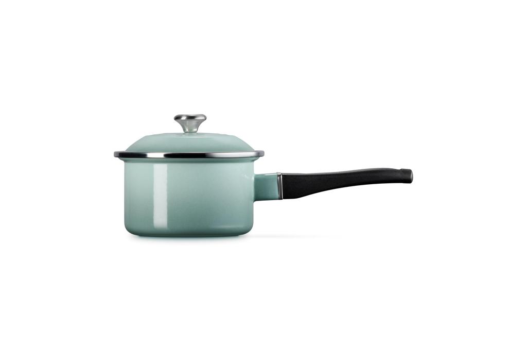 LE CREUSET EOS Enamel Sea with Stainless Steel Gas and Induction Compatible Japanese Saucepan, 14cm, Salt, Handle, [Official Product]