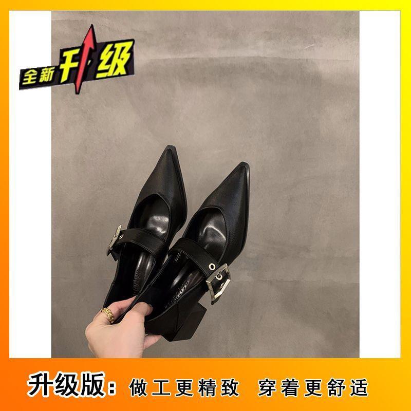 British Style Retro Pointed Mary Jane Small Leather Shoes Women's 2025 Spring and Autumn New Korean Version Thick Heel Shoes Loafer Single Shoes