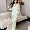 2026 Women's Plus Size Long Sleeve Printed Pajamas, Chinese-Inspired, Ice Silk, Versatile for Home or Outside