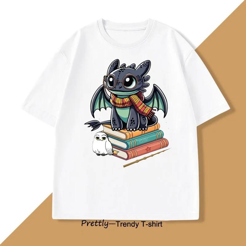 Summer Retro Fun Cotton Short-Sleeve Loose T-Shirt Dragon Pattern Children's T-Shirt