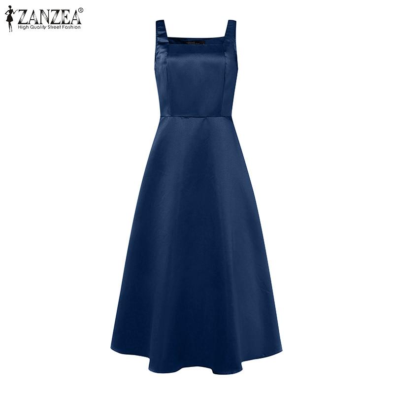 ZANZEA Damen Sommerkleid mit quadratischem Ausschnitt, ärmellos, A-Linie, langes Partykleid