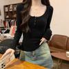 Pure Desire Hot Girl Long Sleeve T-Shirt Women's Chic Button Half Open Collar Bottoming Shirt Short Slim Fit Top Autumn