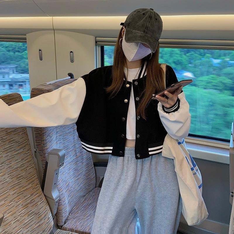 Damen Kurz Langarm Baseballjacke - Amerikanischer High Street Style, Herbst/Winter, Kleine Größe, Einreihig.