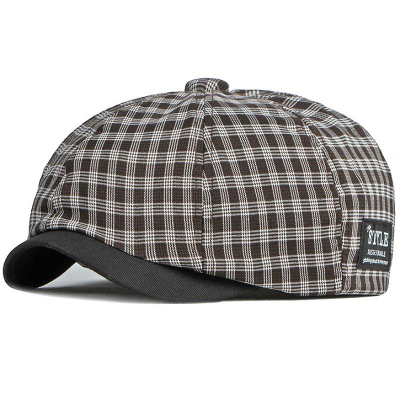

HT4075 Berets Men Women Vintage Plaid Beret Hat Retro Adjustable Octagonal Cap New Spring Summer Breathable Beret Cap 55-60cm Adjustable кавовий