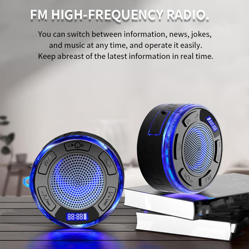 IPX7 Shower Speaker With RGB Lights & LED Display, Bluetooth Speaker With Detachable Suction Cup, 360° Clear Sound, Portable For Home & Travel