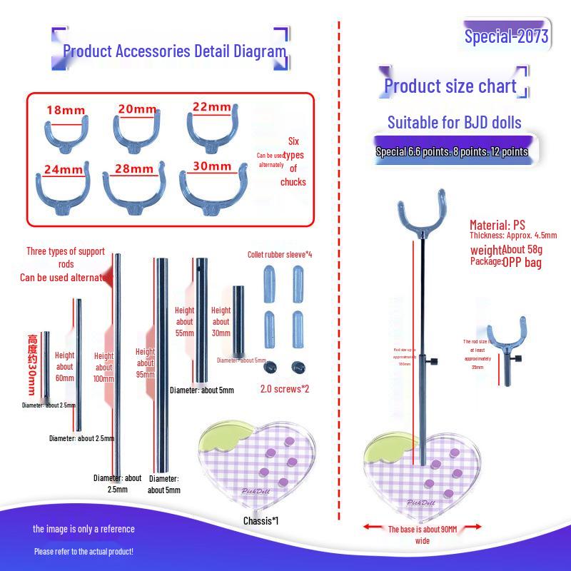 Adjustable Height Stand for BJD Dolls: Compatible with 6, 8, and 12 Scale Models