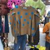Vår Ny Design Dam Polka Prickig Tröja Rynkad Puffärm Pullovers Dam Mode Tröja
