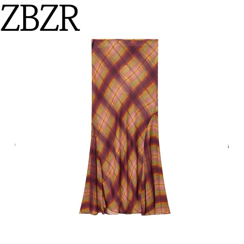 Za New Fall Women's Clothing 2025 Fashion Style Fashion Half-Length Gingham Mid-Waist Dress 8389037 605