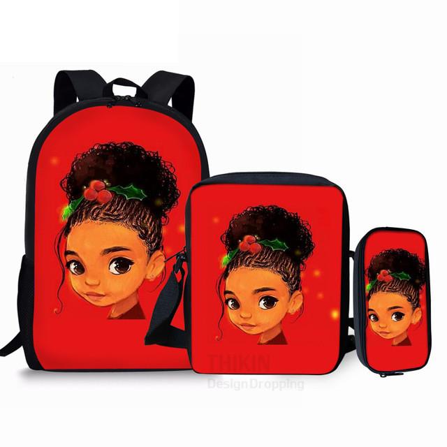 Classic Black Girl Magic Afro Lady 3D Print 3pcs/Set School Bags Laptop Daypack Backpack Inclined Shoulder Bag Pencil Case