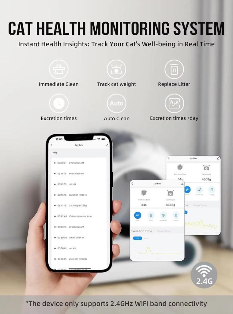 Tonepee 65L automatisk intelligent kattlåda, självrengörande helt sluten kattlåda, hushålls husdjurskattlåda