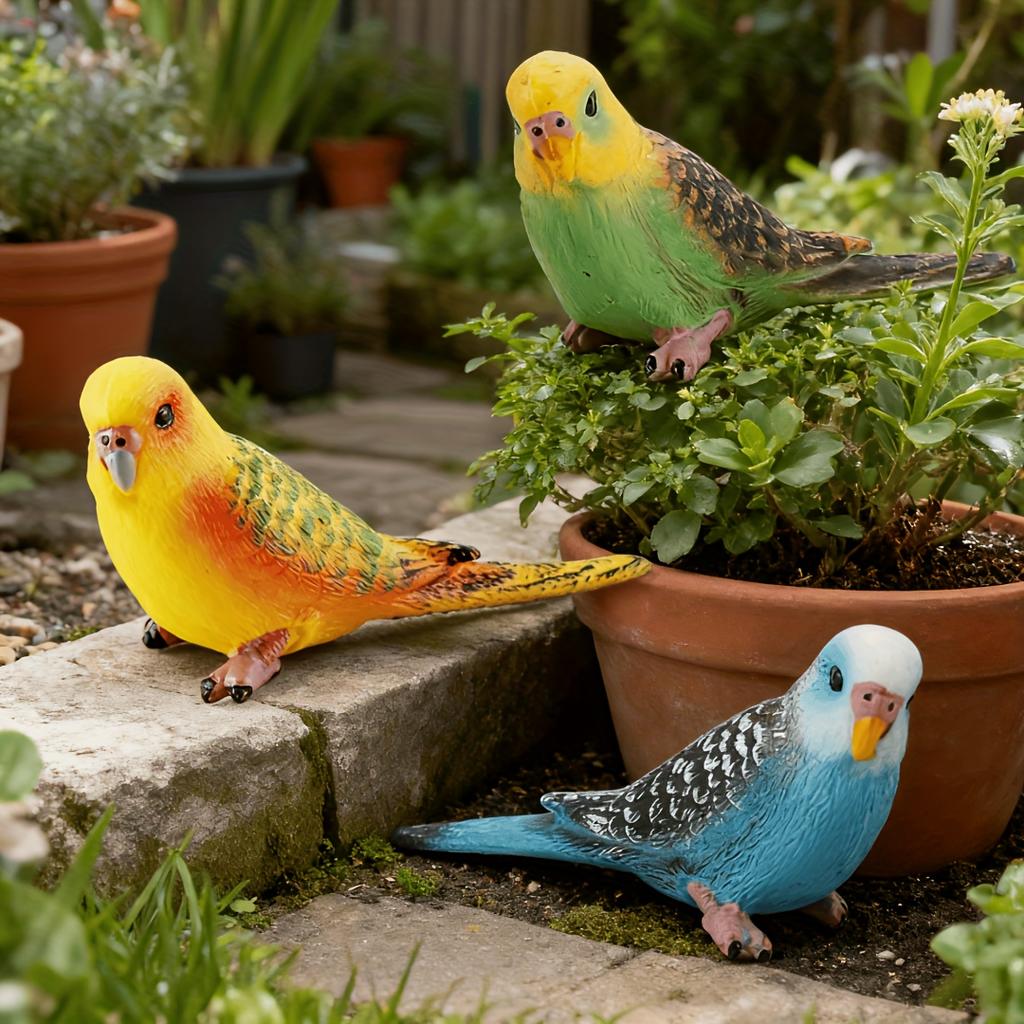 3pcs Hand-Painted Mini Parrot Black Phoenix Statue Animal Decoration Indoor Outdoor Garden Desktop Sculpture Outdoor Decorations
