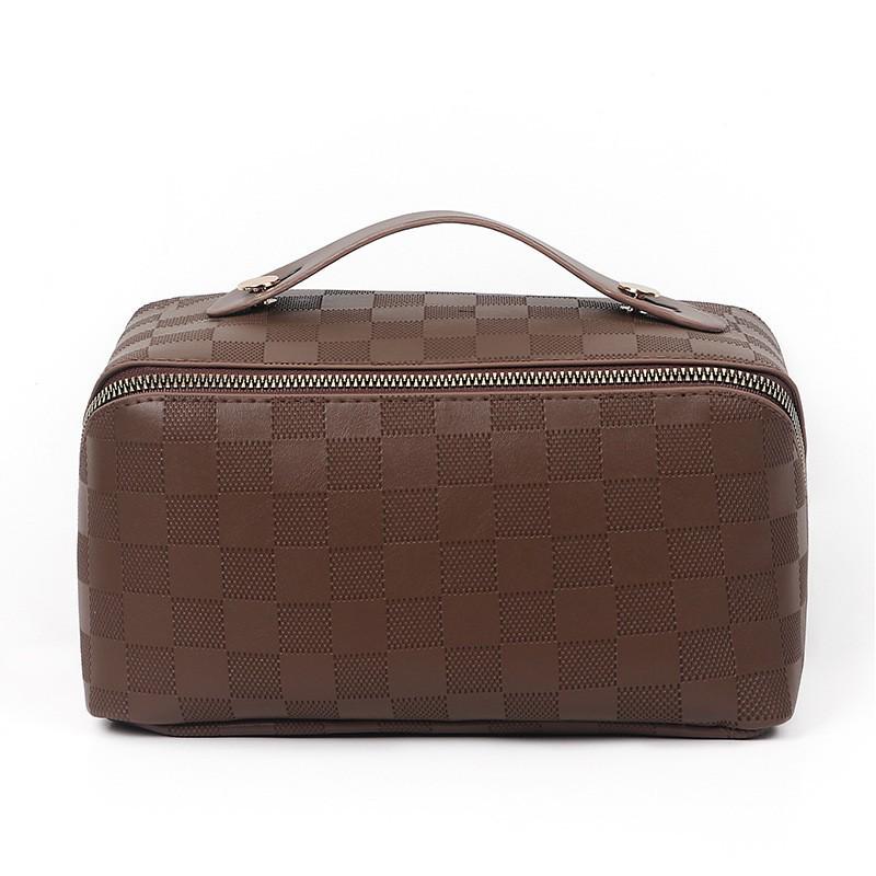 Reise-Make-up- und Toilettenartikeltasche mit gewebter Lederstruktur - Tragbar, Großes Fassungsvermögen, Hochwertiger Organizer