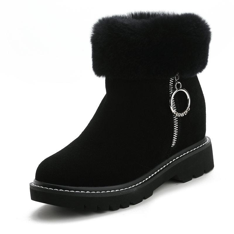Snow boots for women, inner heightening short boots, velvet Martin boots with thick soles, new rabbit fur casual cotton boots in winter