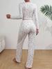 Women's European & American Style Printed Pajama Set: Long Sleeve Top & Long Pants, Casual Home Wear, Wearable Outdoors.