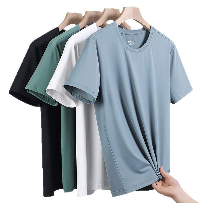 Ice Silk Quick-Drying Short-Sleeve T-Shirt For Men, Extra-Large Plus Size, Crew Neck, Solid Color, Thin, Loose-Fitting Casual Trendy Tee
