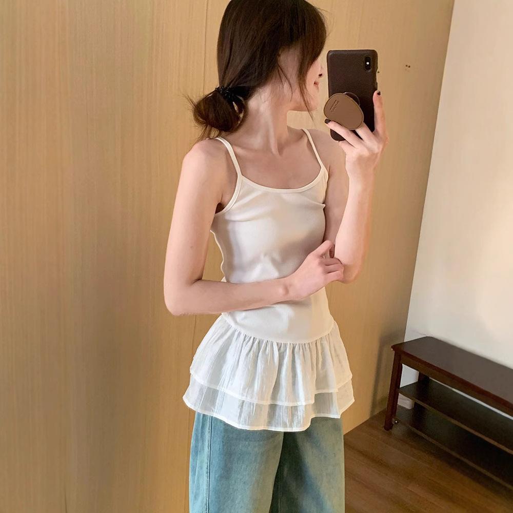 Summer new pure desire homemade light ballet lace hem sling vest women's single wear stacked inside beautiful back