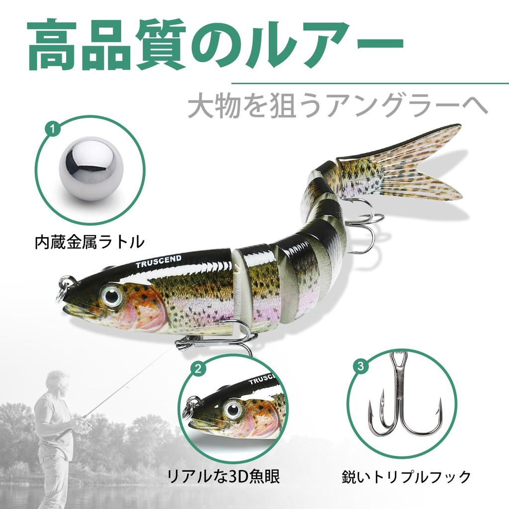 TRUSCEND Fishing Lure for Set of Lifelike Minnows for Saltwater and Freshwater Suitable for Sea Spanish and Other Fish [8-Joint Design] Ajing, 20g, 3,