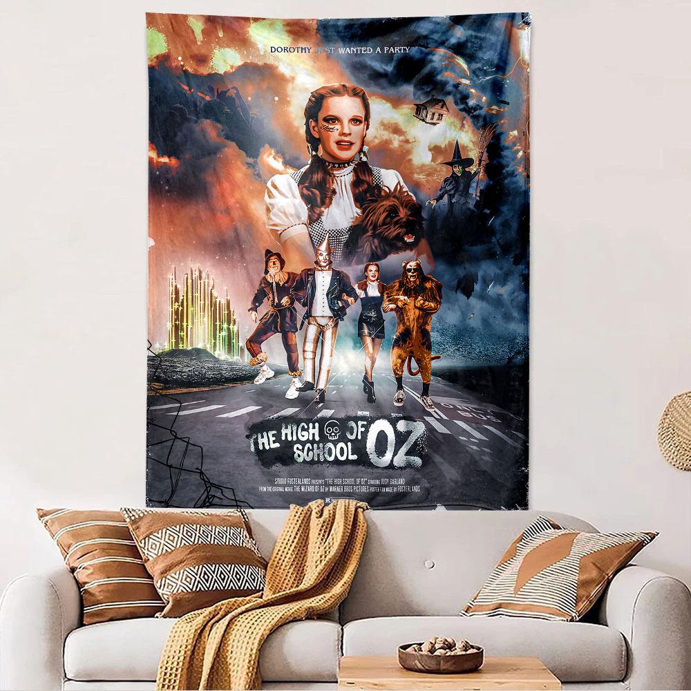 Wizard of Oz Tapestry Wall Hanging, Dorothy Wanted a Party School Poster Art, Retro Wall Decor for Bedroom Living Room Dorm