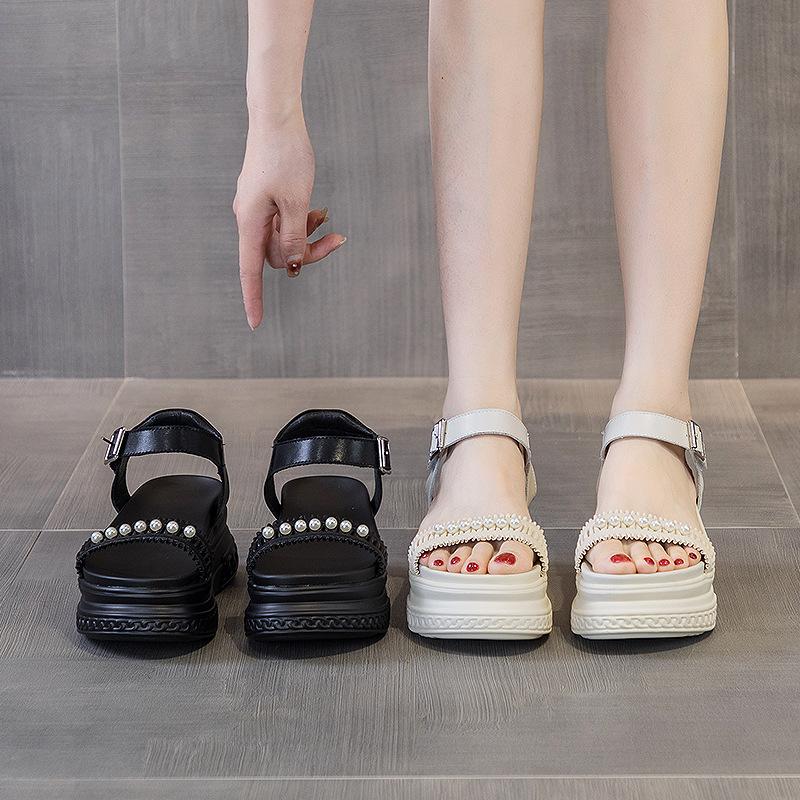 Sandals women's summer new 2025 thick sole increase of 7 cm fashion versatile buckle Roman muffin shoes trend