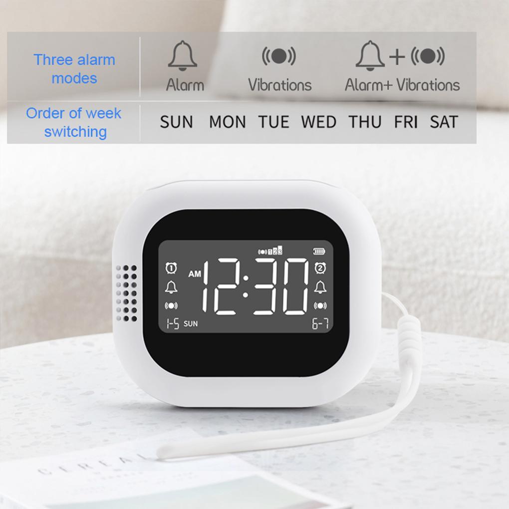 Vibrating Digital Dual Alarm  Built-in Radio Function Portable Mini Clock Three Alarm Modes Charging Alarm Clock For Elderly