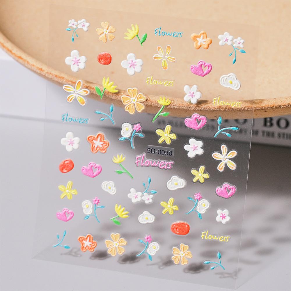 3 Sheet 5D Resin Floral & Butterfly Nail Stickers,2pcs 5D Self-Adhesive Embossed Flower Nail Stickers,Floral Slider Nail Decor Nail Art Supplies DIY