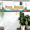 2D Flat, Vintage 'Pool House Plash Zone' Aluminium Decorative Sign - 15.7×3.94inch Country Pink Pool-Themed Decor Suitable for Farmhouse, Cafe