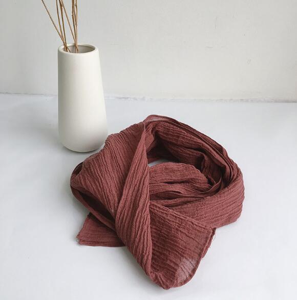30x220cm Spring And Summer Retro Wrinkle Scarf Narrow Long Design Solid Color Pure Linen Scarves Lenghten Scarf For Women
