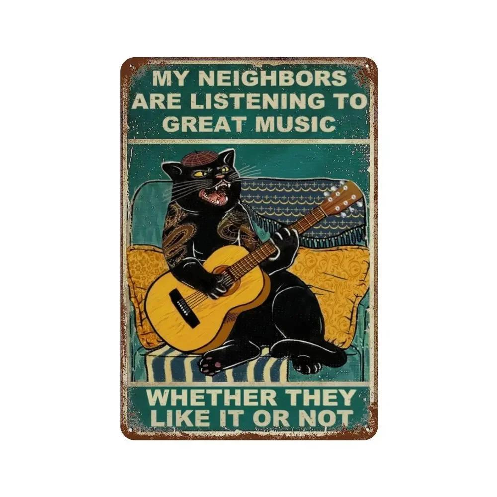 Funny Coffee Sign Retro Cat Posters Metal Tin Sign Vintage Kitchen Signs Coffee Bar Sign Cat Wall Art Poster Cats Home Decor