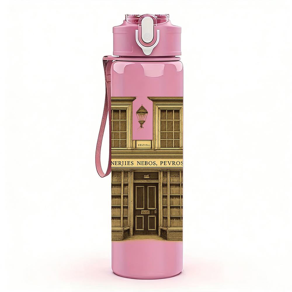 1PC Classic Stone Building Facade 750ml Color Plastic Sports Water Bottle Leakproof Flip Straw Lid For Sports Office Home Use