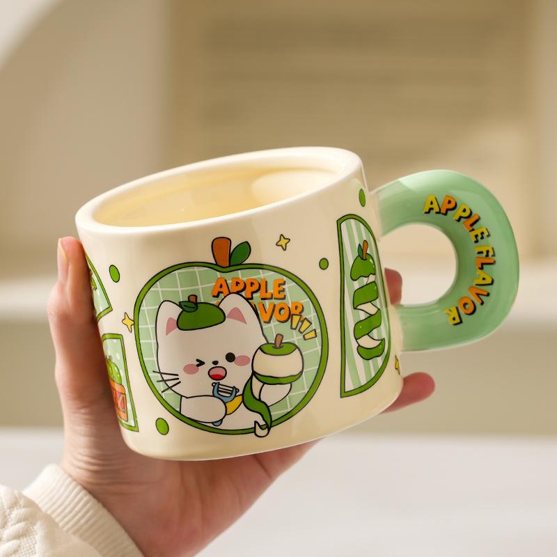 Cute Animal Apple With Lid Office Couple Water Cup Creative Birthday Souvenir High Value Ceramic Cup