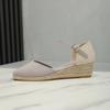 Fashion Baotou Sandals for Women's 2025 Summer Grass Woven Hemp Rope Slope Heel Shoes Women Round Toe Thick Sole Buckle Womens Sandals
