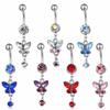 Stainless Steel Zircon Navel Ring Rhinestone Colorful Butterfly Pendants Belly Button Ring Hip Hop Piercing